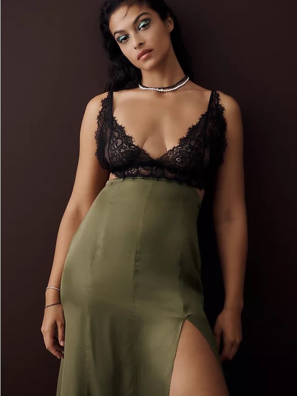 Anthropologie Lace-Top Satin Chemise Size 6